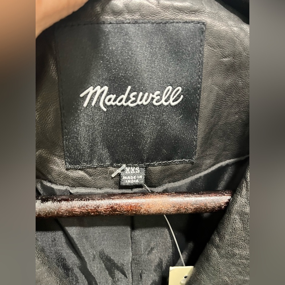 Madewell The Washed Leather Motorcycle Jacket in true black buttery soft XXS NEW - Picture 14 of 17
